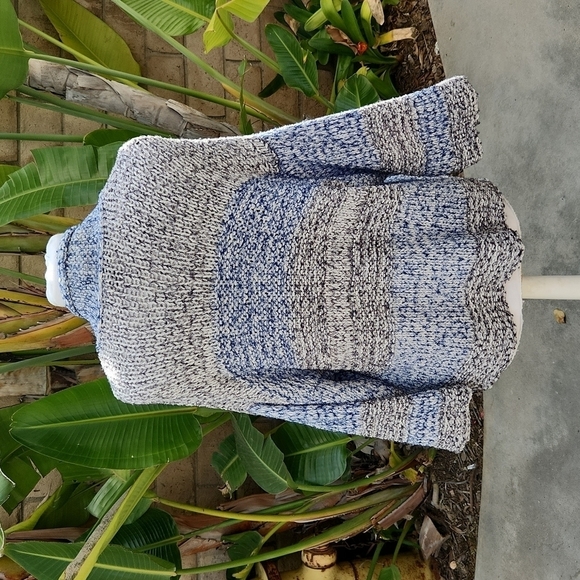 Vince Blue Gray Chunky Knit Cardigan Striped Oversized Sweater medium large - Picture 3 of 14